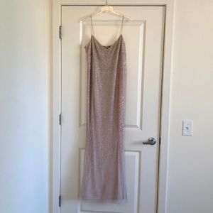Long Blush/Cream Adrianna Papell Beaded Gown